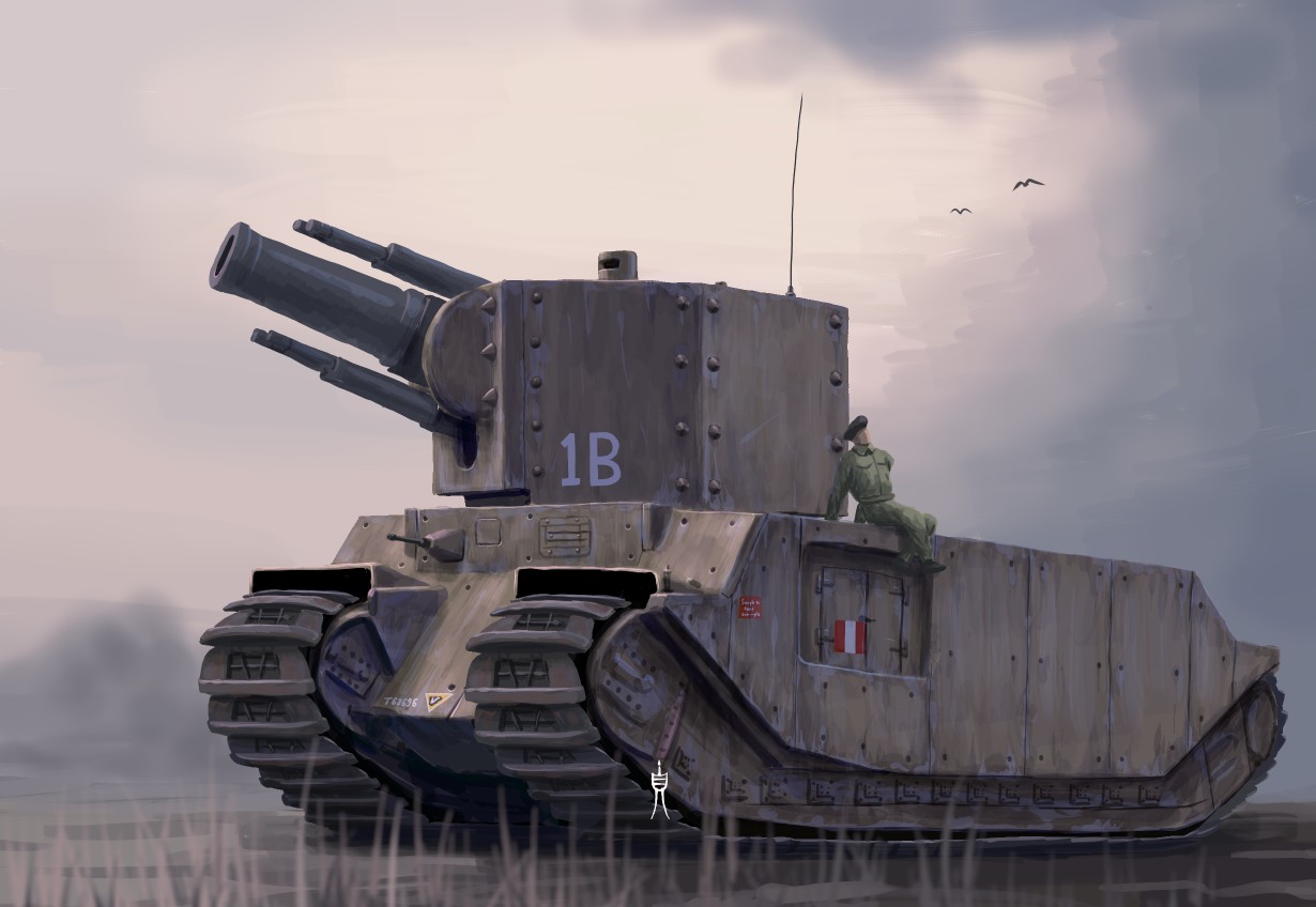 TOG II AVRE heavy siege tank concept art representing the Alternate History vehicular art collection by Tuji Art.
