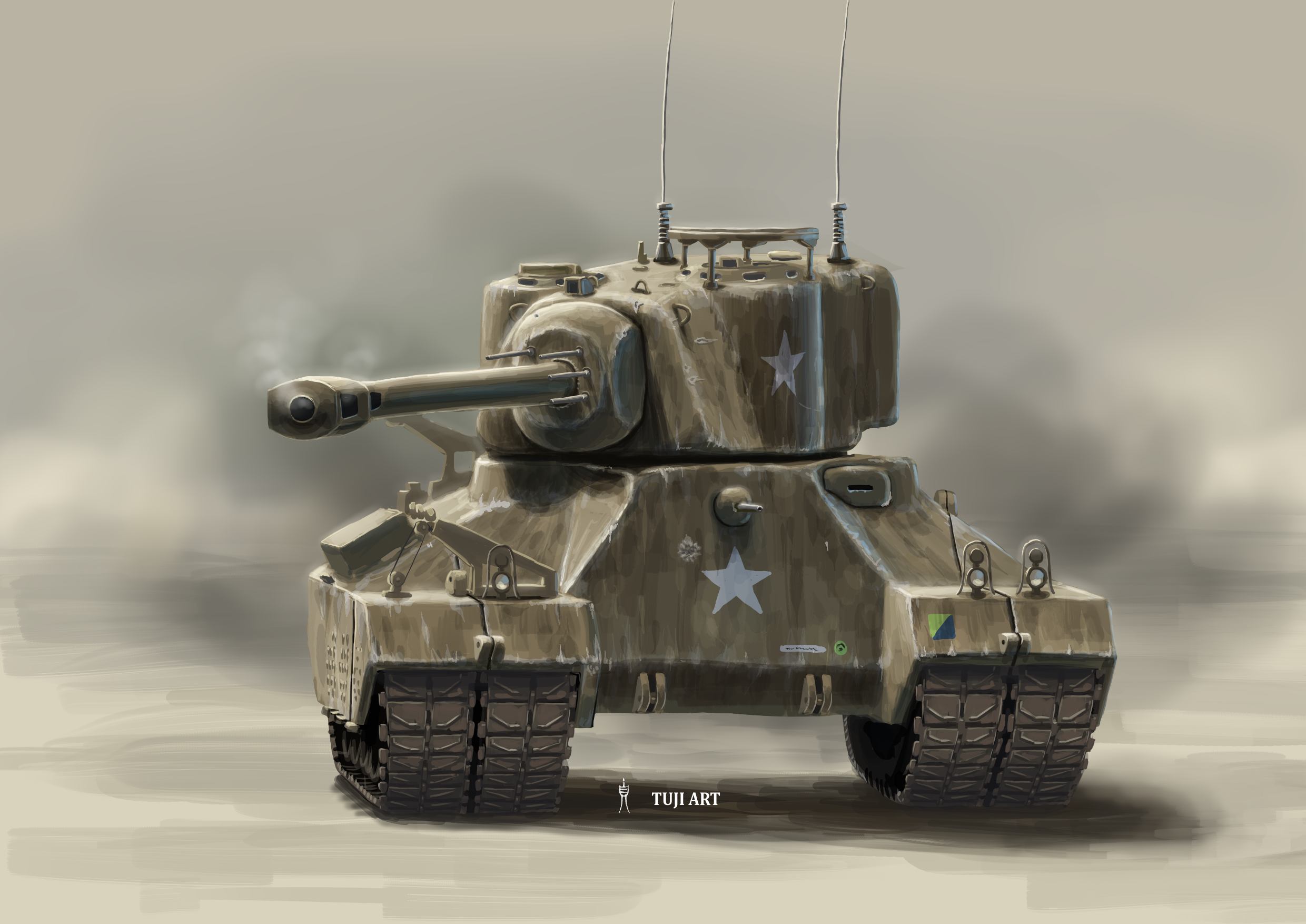 Alternate-history American T95 heavy assault tank fitted with a massive rotating turret. Concept art by Tuji Art.