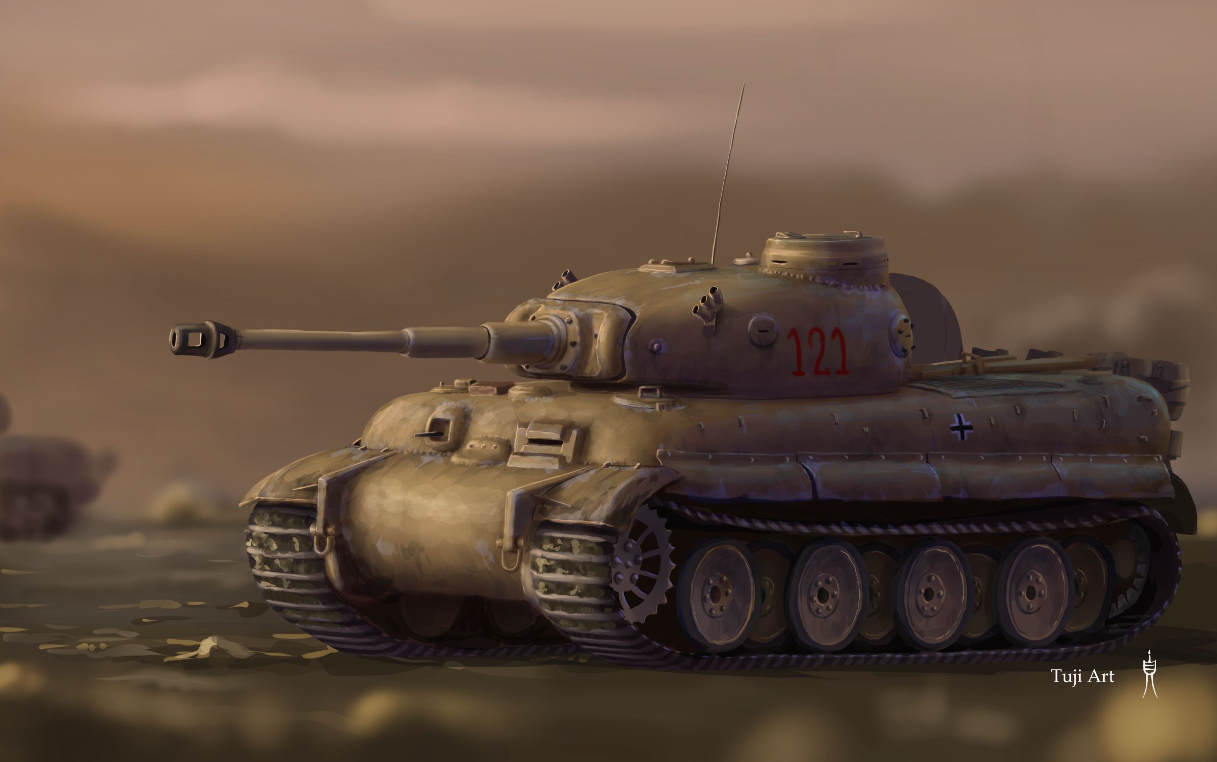 Alternate-history German Tiger I heavy tank redesigned with rounded cast armour on its turret and hull.